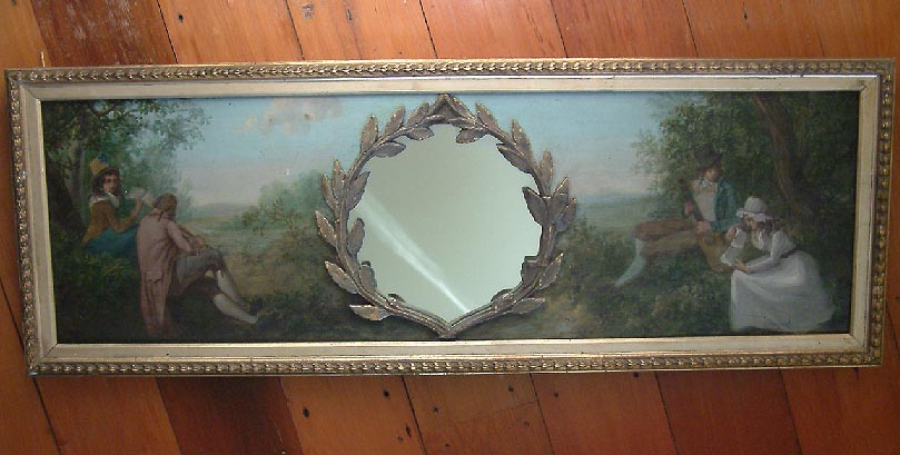 antique mirror with hand painted romantic scenes French